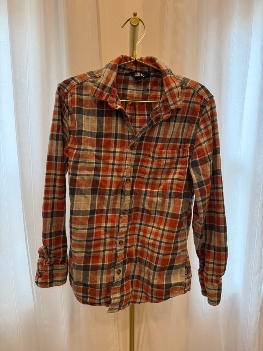 Eddie Bauer Men's Rust and Cream Plaid Casual Button-Down Shirt